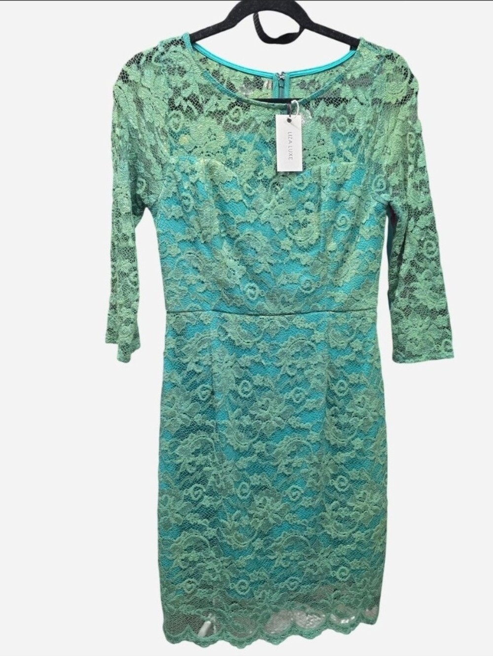 ModCloth Liza Luxe Teal Lace Sheath Dress with Three-Quarter Sleeves